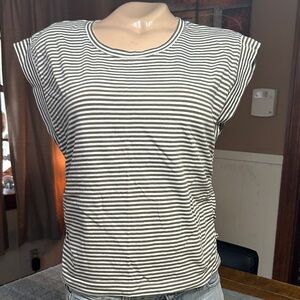 Madewell Striped Cap-Sleeve Muscle Tank - Olive & White- cotton- tencel